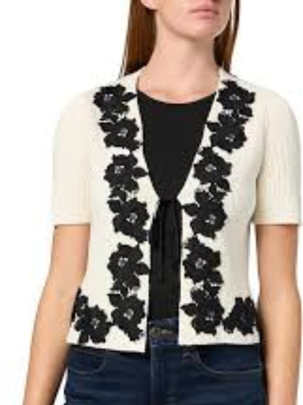 Derek Lam 10 Crosby Maes Lace Trim Ribbed Cardigan - Picture 8 of 8